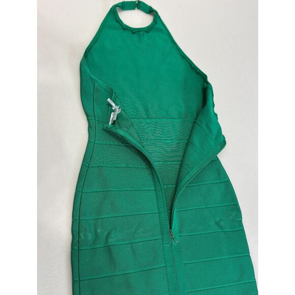 HERVE LEGER Kelly Green Halter Bandage Maxi Dress Gown Bodycon Size XS Ret $1100 - Picture 8 of 13
